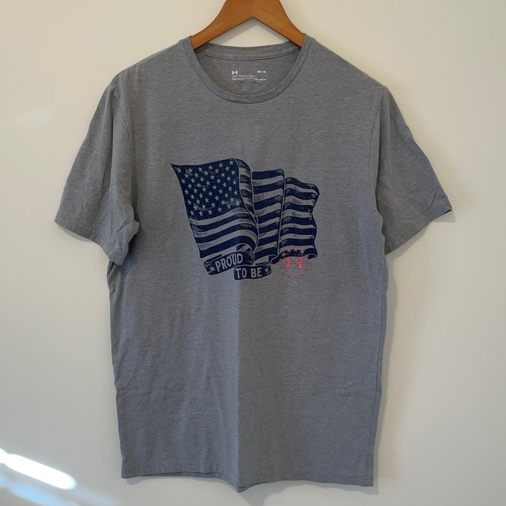 Under Armour Blue and Gray Flag Graphic Tee